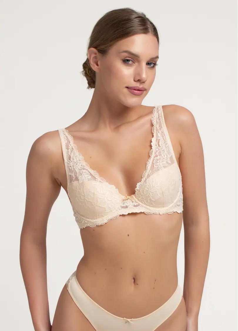 Бюстгальтер з мережива з вирізом халтер Diana 1232/01N beige (бежевий)