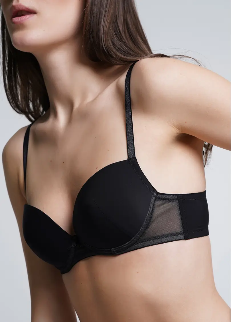 Гладкий бюстгальтер пуш-ап з сіткою Soft micro 1105/22 black (чорний)