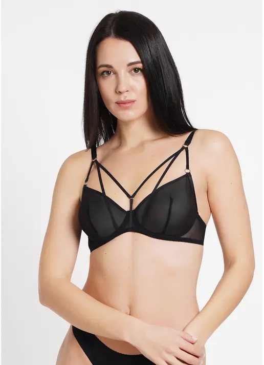 Бюстгальтер з прозорої сітки з елементами збруї Sweet plum 1610/42 black (чорний) Бюстгальтер з прозорої сітки з елементами збруї Sweet plum 1610/42 black (чорний)