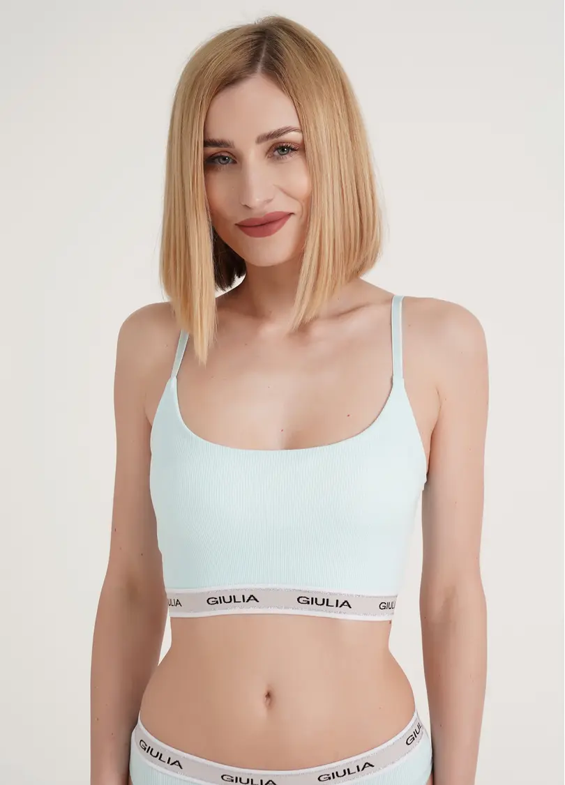 Бавовняний топ в рубчик на бретелях Top rib classic 4101/60 blue (блакитний)
