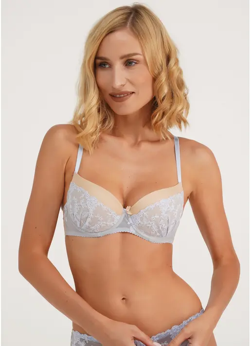 Класичний бюстгальтер з квітковим мереживом Tuscany 1224/41 beige/sky blue (бежевий/блакитний)