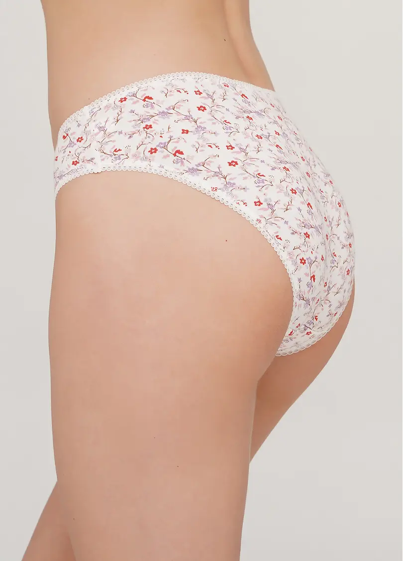 Бавовняні трусики сліпи з квітковий принтом Amasing 2301/60 milk/flower (білий)