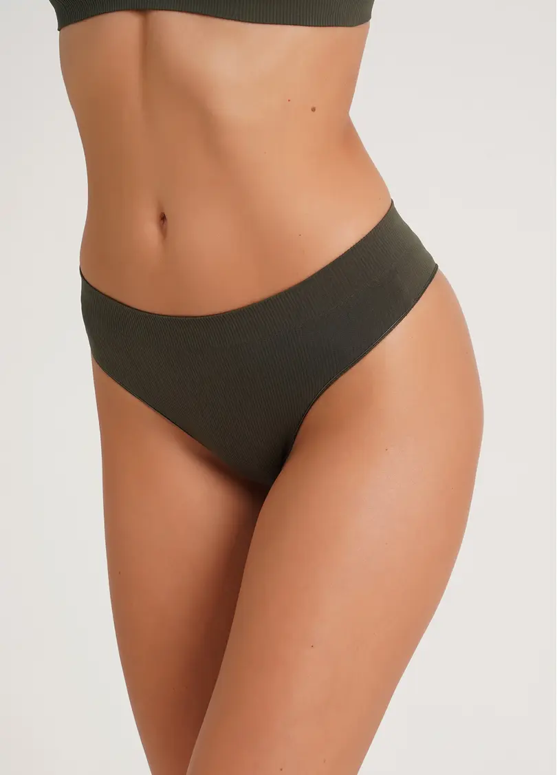 Трусики бразиліана в рубчик BRASILIAN BRIEFS RIB khaki (хакі)