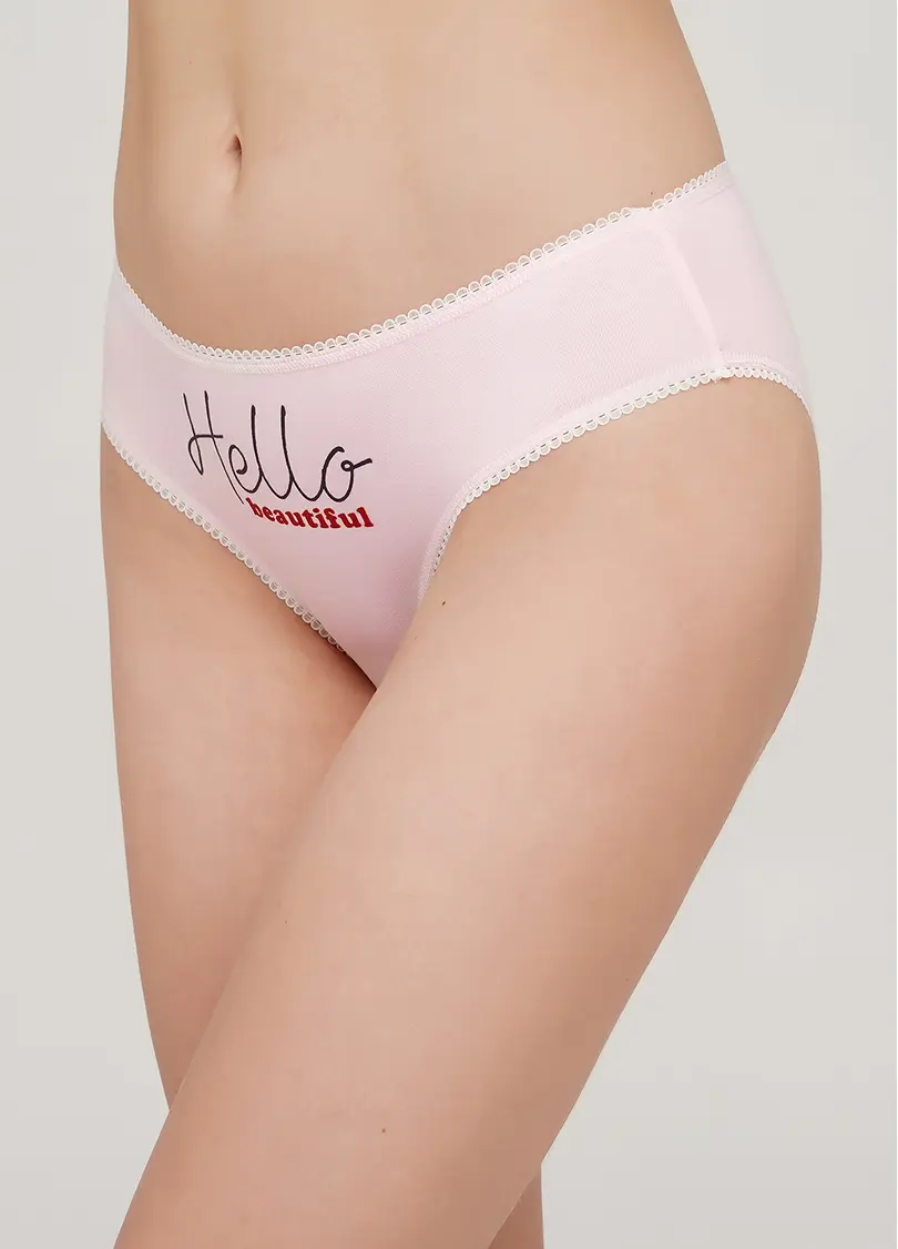 Бавовняні трусики сліпи з принтом Basic print 2301/60 hello beautiful (рожевий)