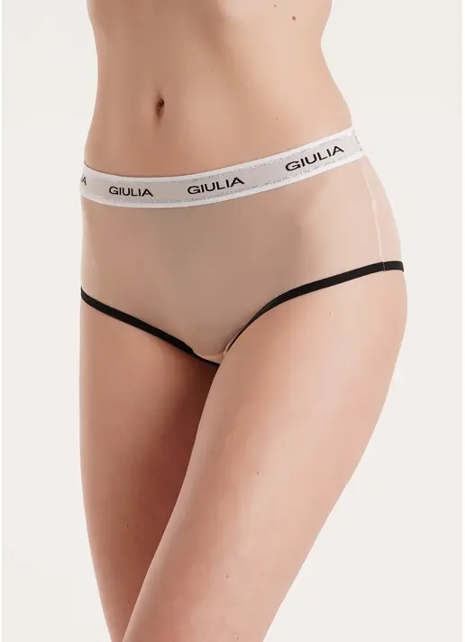 Трусики бразиліана з сітки BRASILIAN BRIEFS NET 2201/40 beige/black (бежевий/чорний)