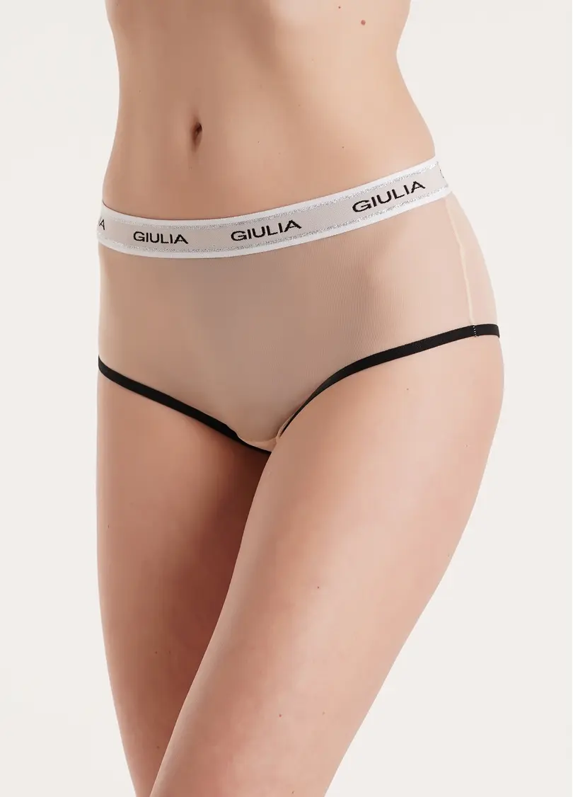 Трусики бразиліана з сітки BRASILIAN BRIEFS NET 2201/40 beige/black (бежевий/чорний)