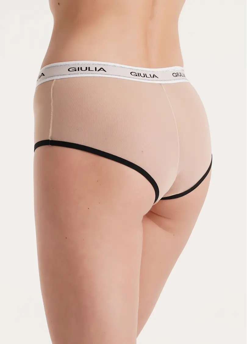 Трусики бразиліана з сітки BRASILIAN BRIEFS NET 2201/40 beige/black (бежевий/чорний)