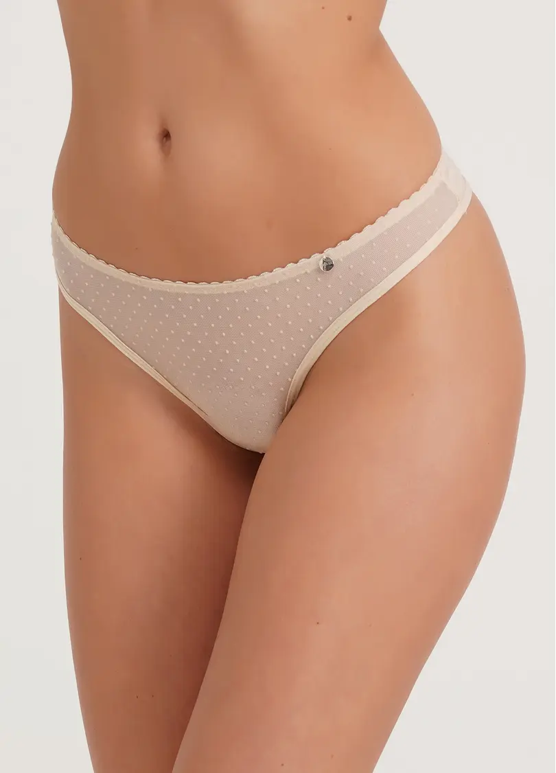 Трусики бразиліана в горох Cheril 2206/04 beige (бежевий)