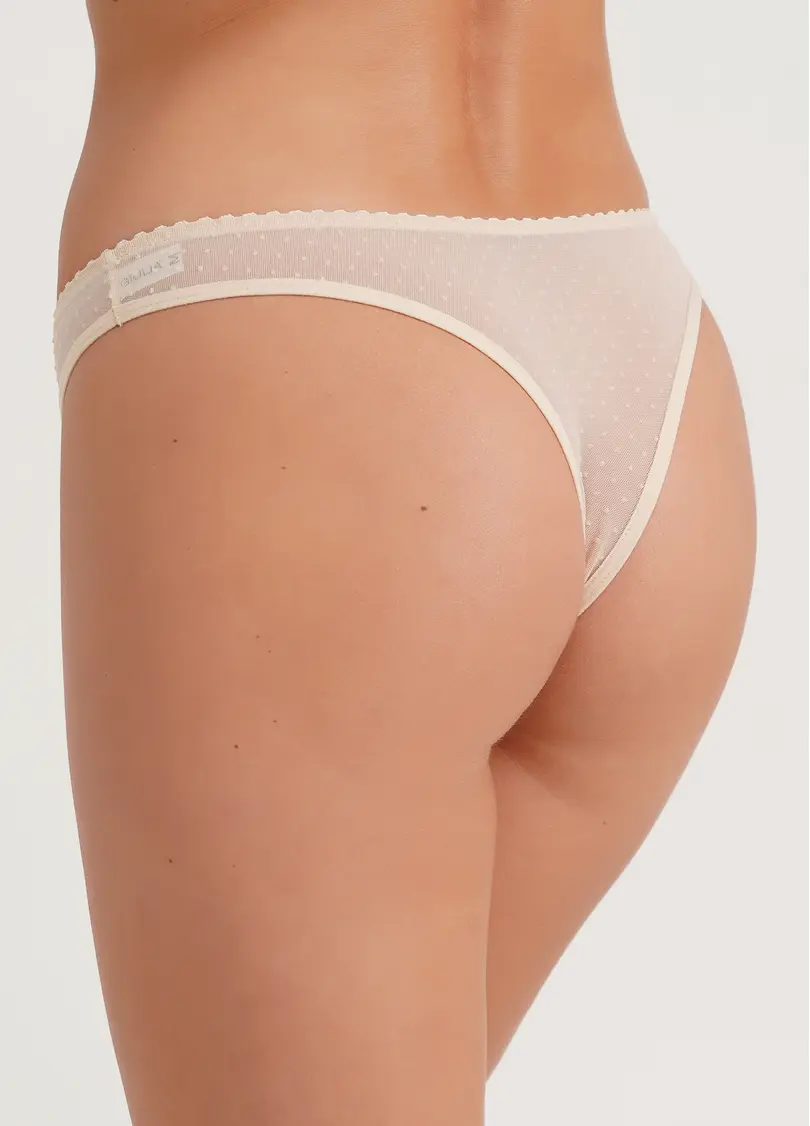 Трусики бразиліана в горох Cheril 2206/04 beige (бежевий)