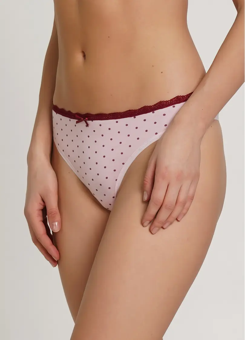 Бавовняні трусики стрінги в горох Cotton print 2102/61 pink dots (рожевий)