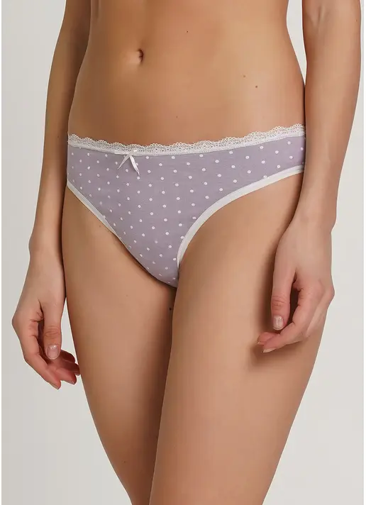 Бавовняні трусики стрінги в горох Cotton print 2102/61 purple dots (фіолетовий)