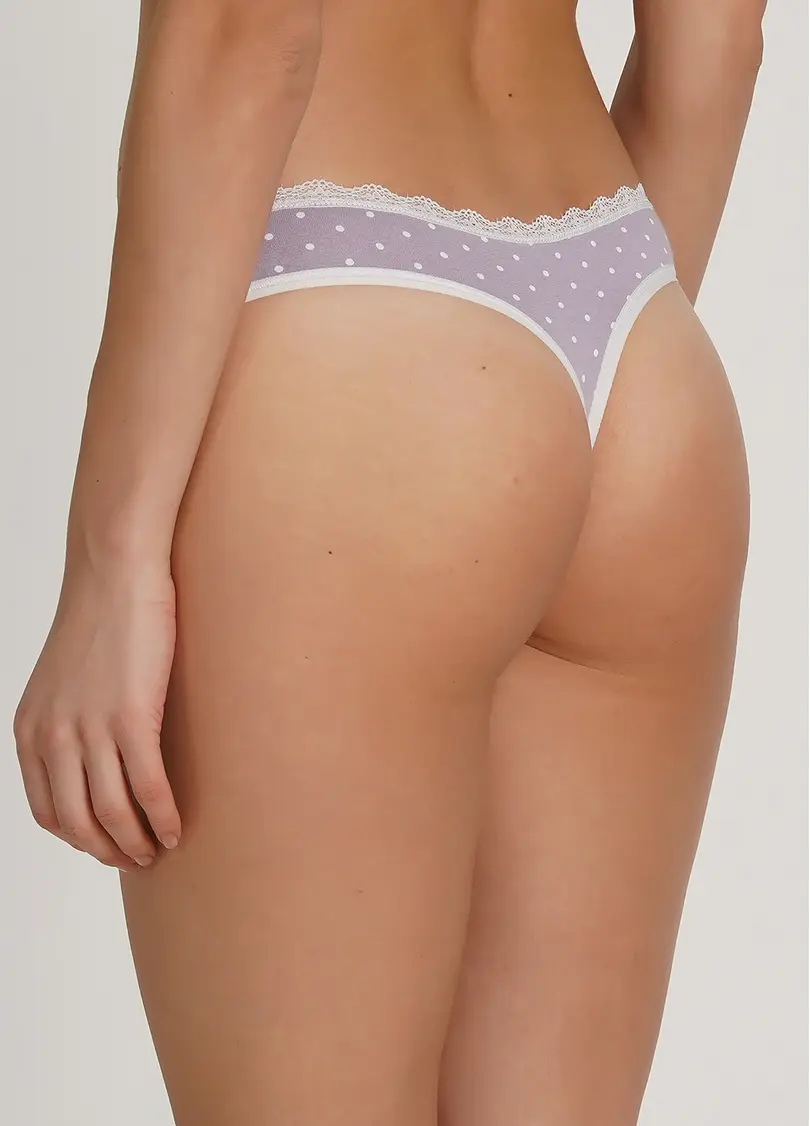 Бавовняні трусики стрінги в горох Cotton print 2102/61 purple dots (фіолетовий)