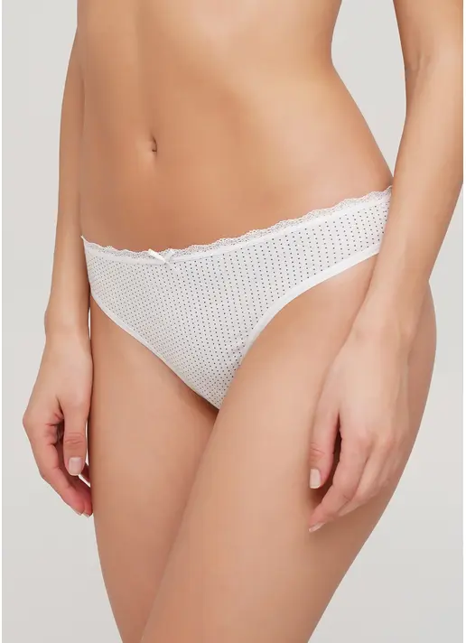 Бавовняні трусики стрінги в горох Cotton print 2102/61 white dots (білий)