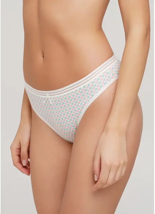 Бавовняні трусики бразиліана з принтом Cotton print 2212/06 milk buttons (білий)