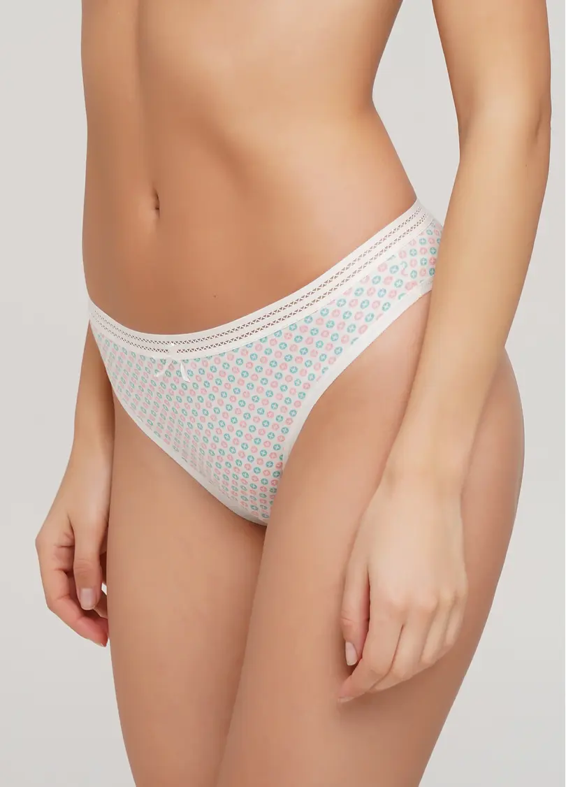 Бавовняні трусики бразиліана з принтом Cotton print 2212/06 milk buttons (білий)