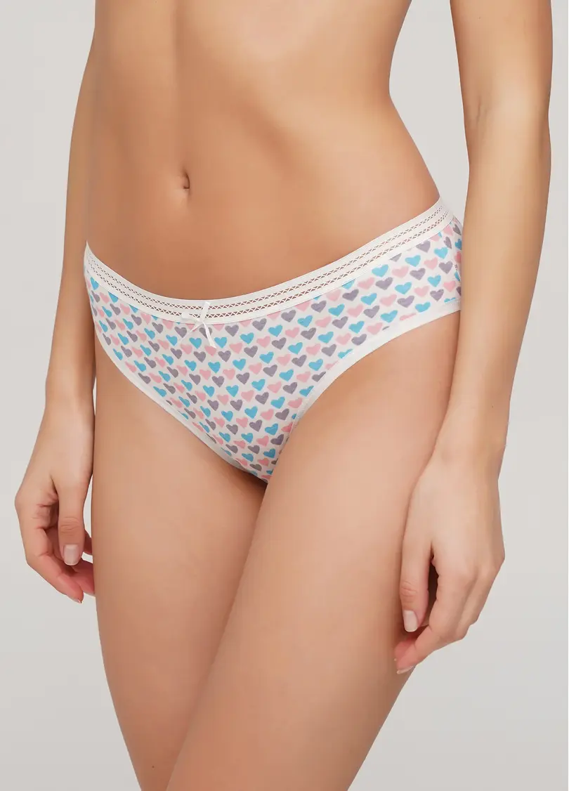 Трусики сліпи бавовняні з принтом Cotton print 2301/06 milk hearts (білий)