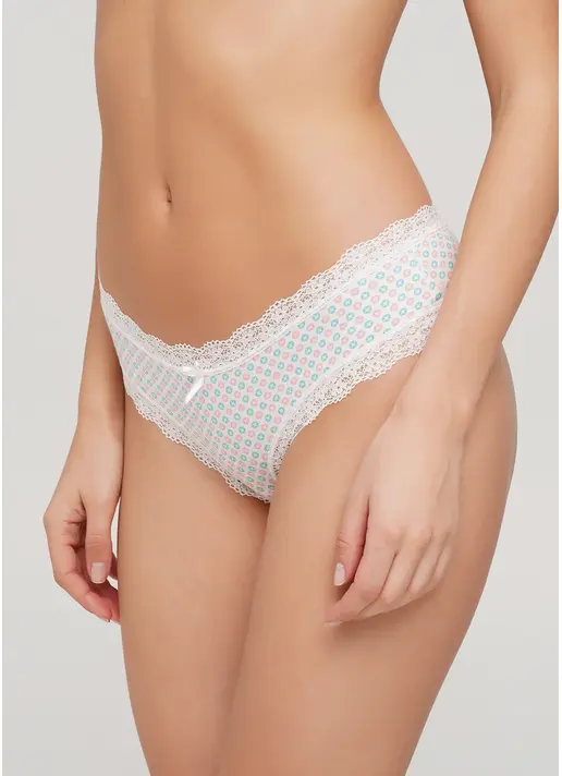 Широкі трусики бразиліана з бавовни з принтом Cotton print 2303/61 milk buttons (білий)