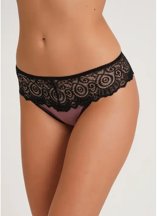 Трусики стрінги з мереживом Elegant 2101/61 black/dark rose (чорний/рожевий)