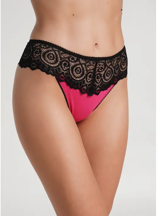 Трусики стрінги з мереживом Elegant 2101/61 black/pink (чорний/рожевий)