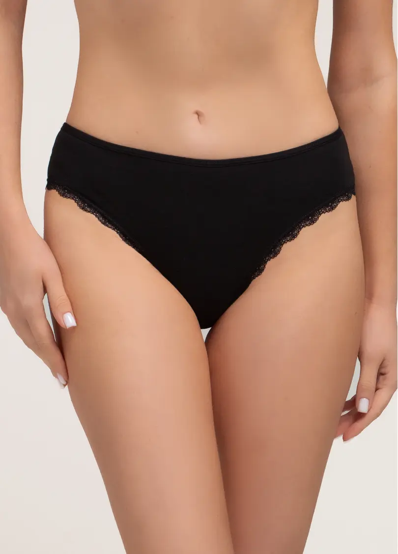 Труси класичні з бавовни з мереживом Lady lace 2316/61 black (чорний)