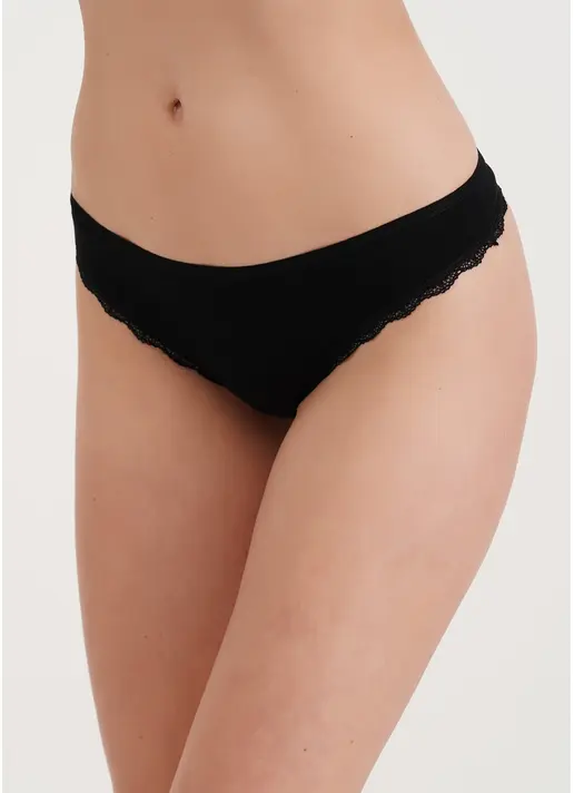 Трусики стрінги з бавовни та мережива Leila lace 2102/60 black (чорний)