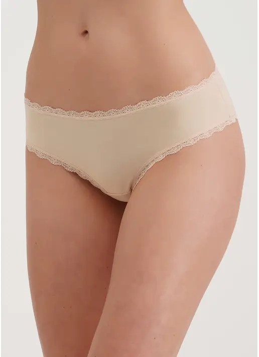 Труси бразиліана з бавовни та мережива Leila lace 2206/60 beige (бежевий)