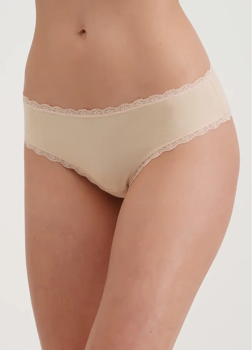 Труси бразиліана з бавовни та мережива Leila lace 2206/60 beige (бежевий)