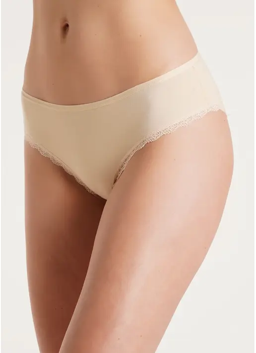 Труси сліпи з бавовни та мережива Leila lace 2301/60 beige (бежевий)