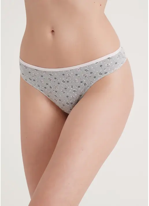 Трусики стрінги з квітковим візерунком Leila print 2112/60 flowers (сірий)