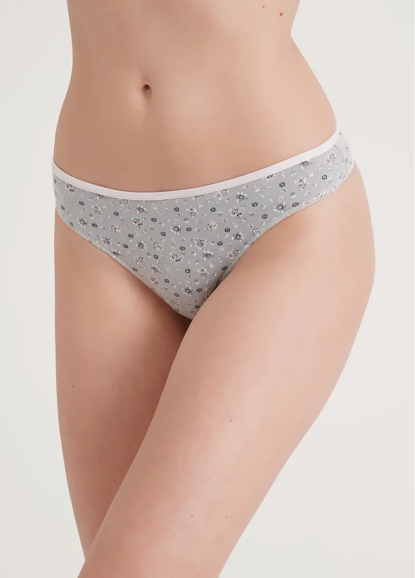 Трусики стрінги з квітковим візерунком Leila print 2112/60 flowers (сірий)