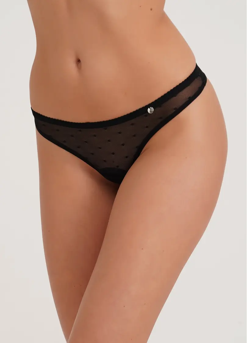 Трусики бразиліана з сітки в горох Nicole 2206/04 black (чорний)