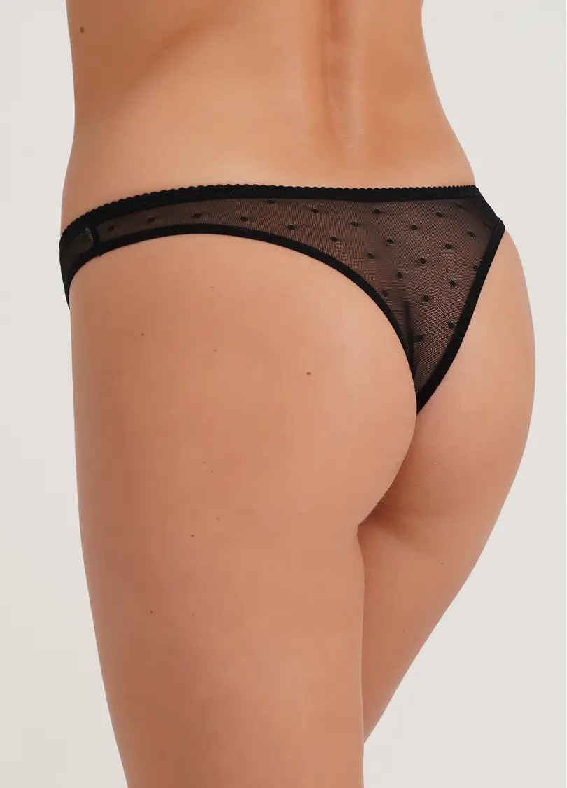 Трусики бразиліана з сітки в горох Nicole 2206/04 black (чорний)