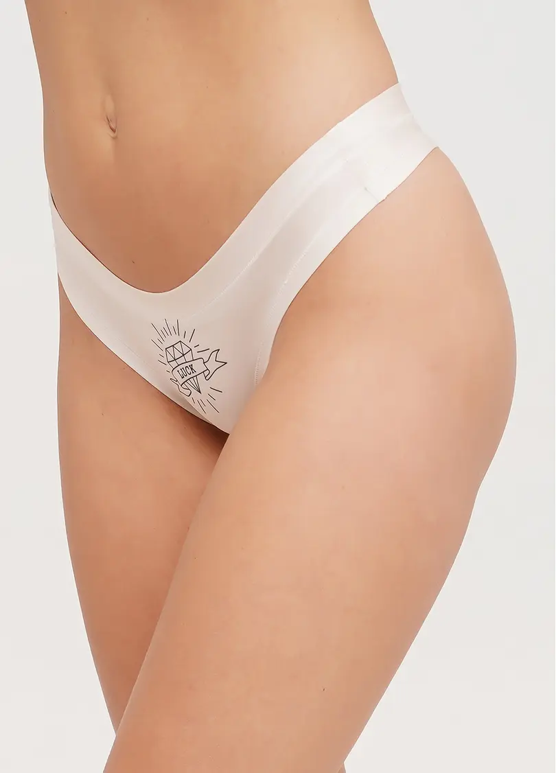 Трусики стрінги з малюнком тату Nude tattoo 2102/20 diamond (бежевий)