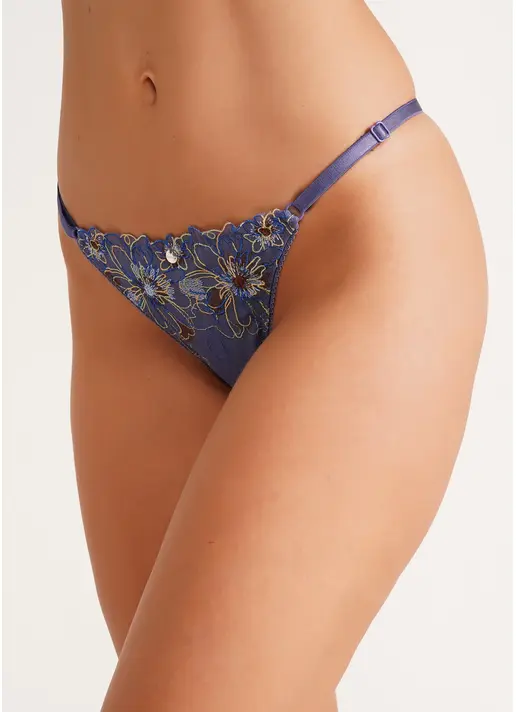 Трусики танга з сітки в квіти на тасьмі Ravenna 2110/41 blue (блакитний)