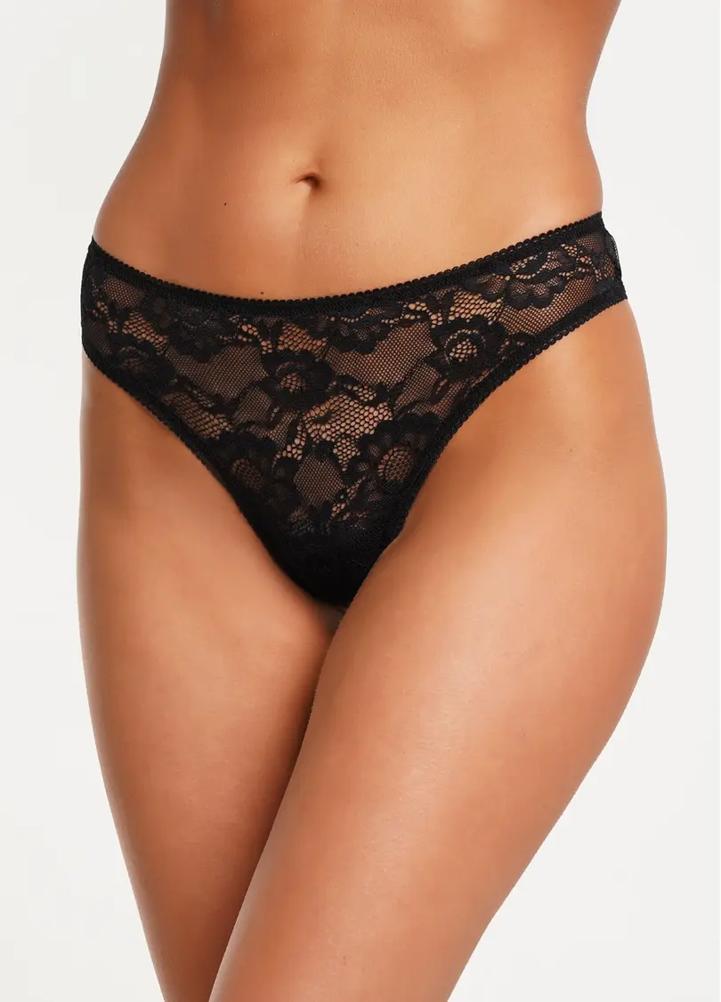 Трусики стрінги з мережива та сітки Rosa 2102/32 black (чорний)