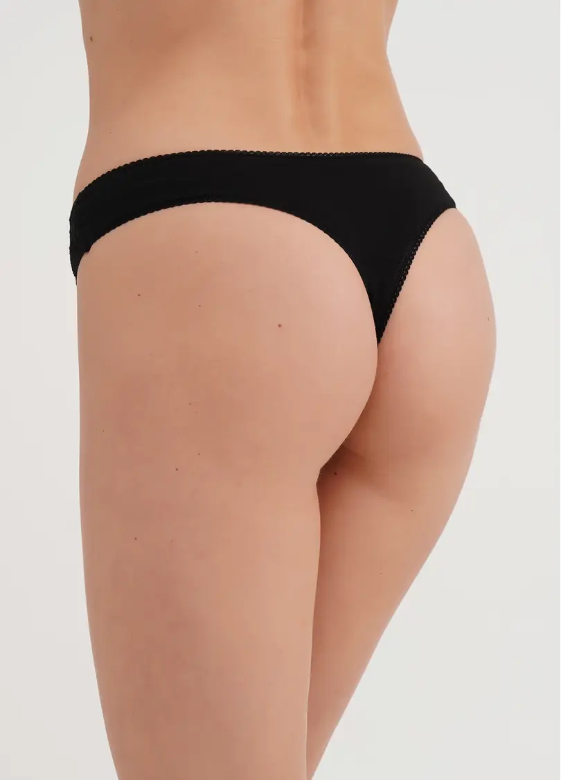 Трусики стрінги з мережива та бавовни Rosa 2102/35 black (чорний)