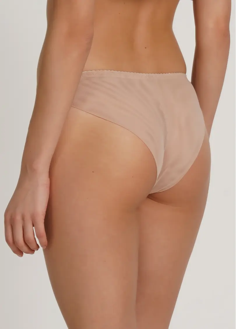 Мереживні трусики бразиліана з сітчастої тканини Sara 2206/32 beige (бежевий)