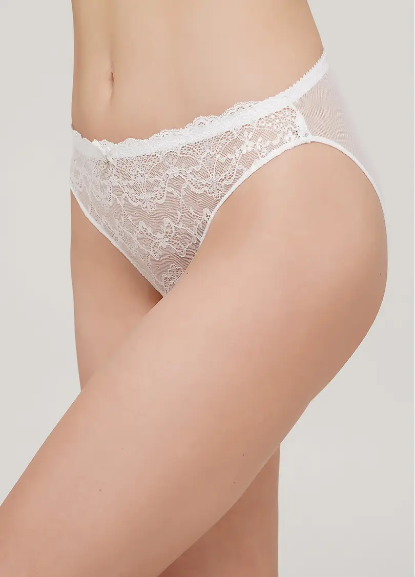 Трусики сліпи з сіткою та мереживом Sara 2309/32 whisper white (білий)