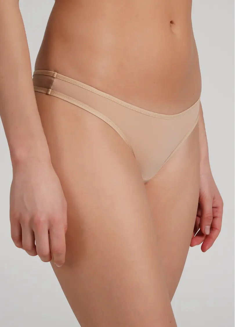 Трусики танга з мікрофібри та сітки Soft micro 2102/22 beige (бежевий)