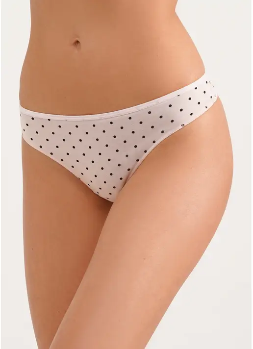 Трусики танга з бавовни Sweet cotton 2102/60 beige dots (бежевий)