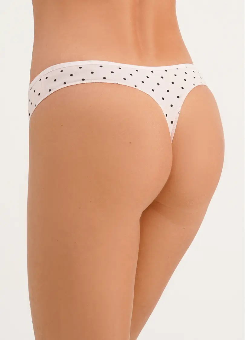Трусики танга з бавовни Sweet cotton 2102/60 beige dots (бежевий)