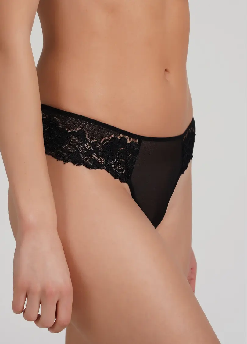 Трусики бразиліана мереживні з сіткою Sweet plum 2216/32 black (чорний)