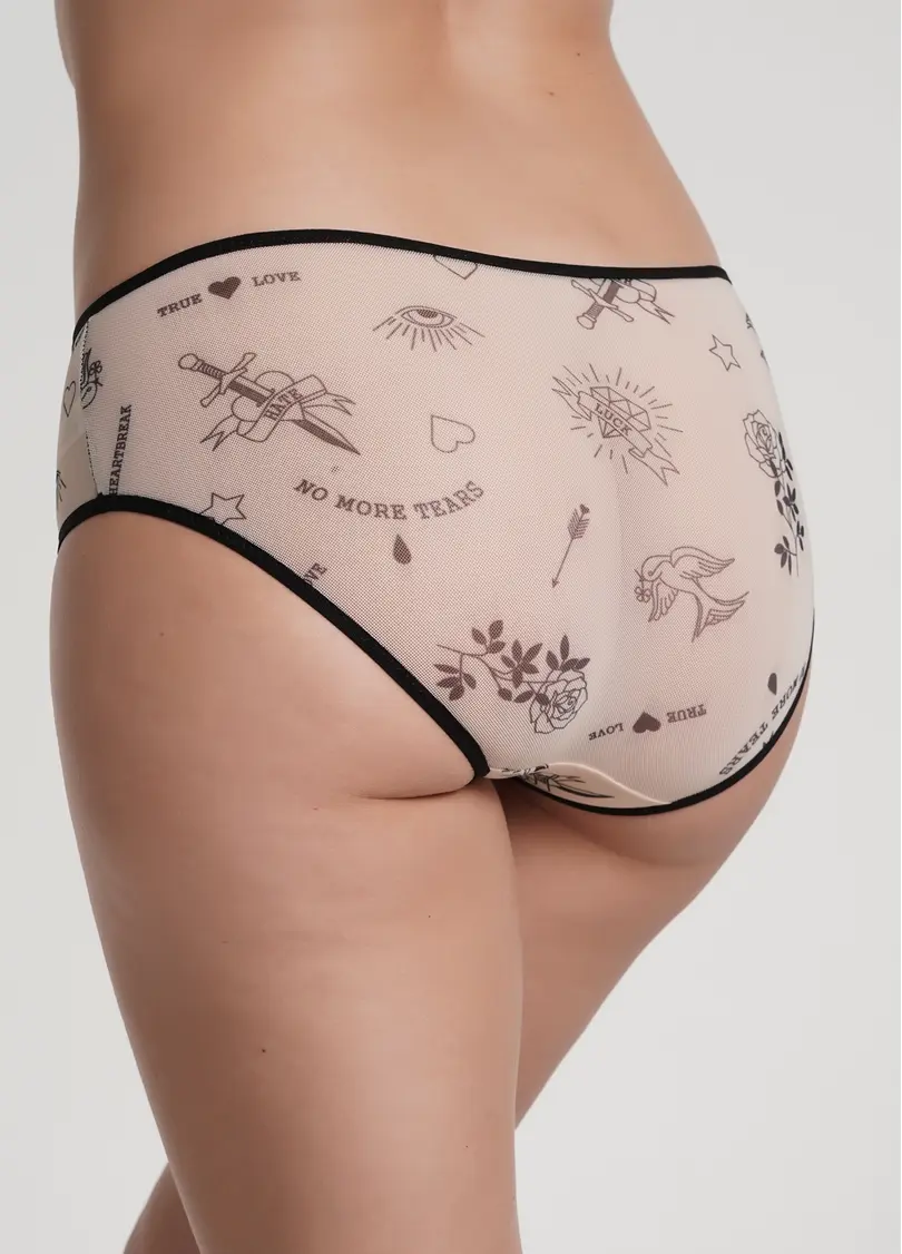 Трусики хіпстери з сітки з ефектом тату Tatoo 2601/04 beige tattoo (бежевий)