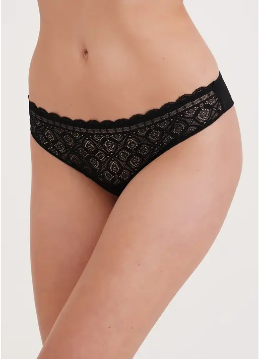 Труси бразиліана з мережива та мікрофібри Tiffany 2226/36 black (чорний)