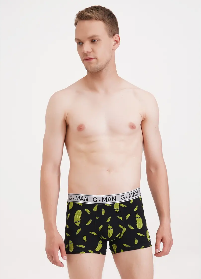 Бавовняні труси боксери з огірками G-MAN PRINT 20401/60 black/cucumbers (чорний)