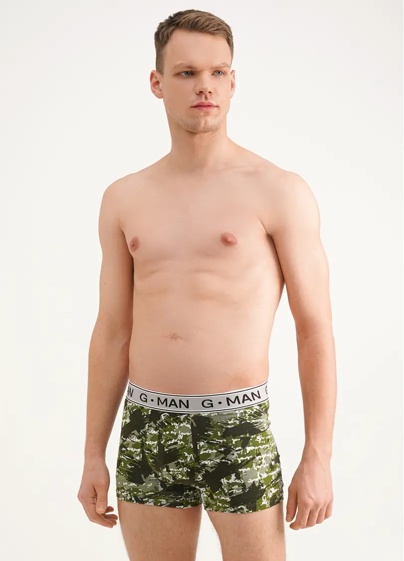 Бавовняні труси боксери з принтом G-MAN PRINT 20401/60 camouflage khaki (зелений)