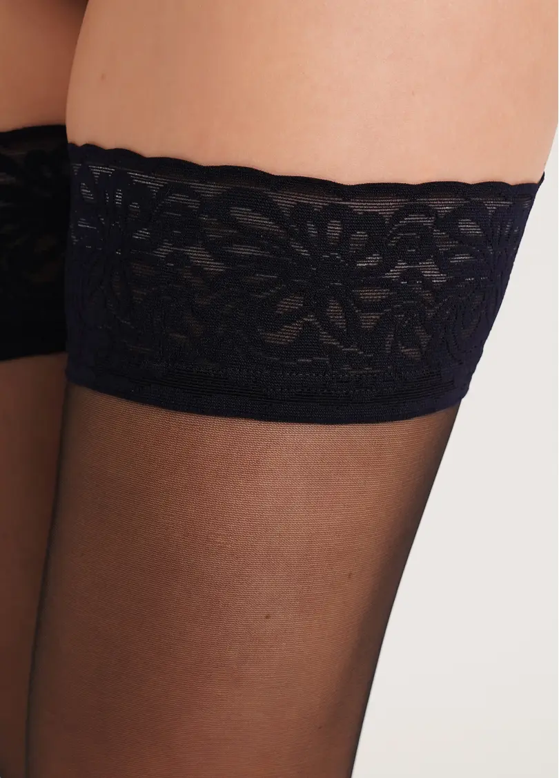 Панчохи з мереживом на силіконовій основі Emotion 20 nero/navy (чорний/синій)