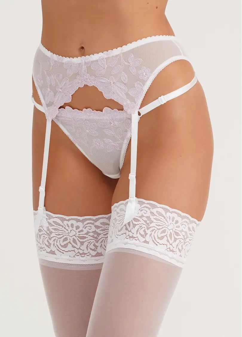 Пояс для панчіх з сітки в квіти Provance 3007/31 white/rose (білий/рожевий)