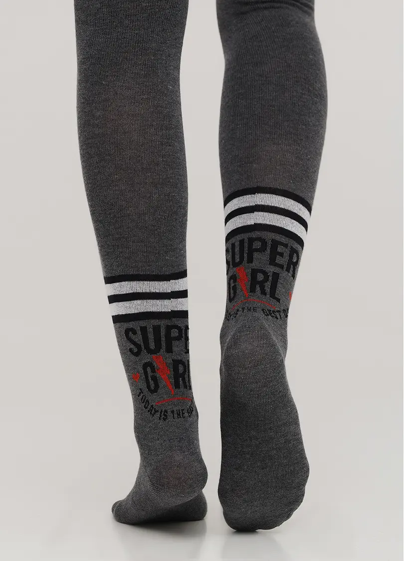 Бавовняні колготки для підлітків з написом D091 TEEN GIRL dark grey melange (сірий)