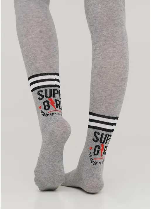 Бавовняні колготки для підлітків з написом D091 TEEN GIRL light grey melange (меланж)